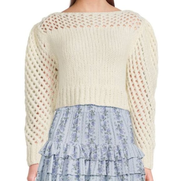 LoveShackFancy Larson Crop Sweater size small Pullover off White Baby Alpaca - Picture 4 of 4